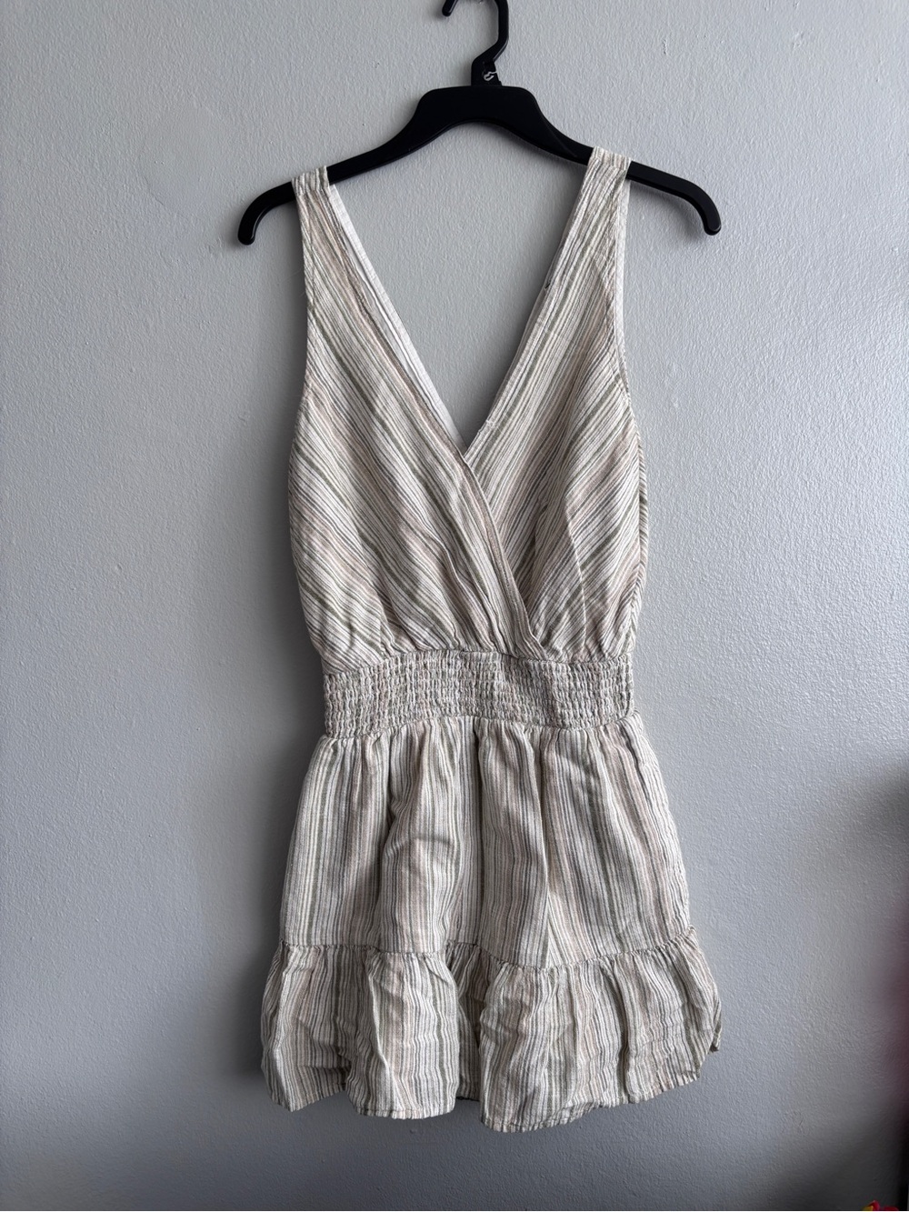 American Eagle Outfitters Cream and Olive Striped Sleeveless Romper